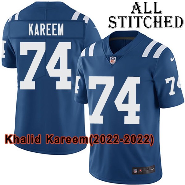 Blue Home Embroidered Khalid Kareem Indianapolis Colts #74 Stitched Jersey