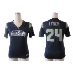 [Fashion II] LYNCH Seattle #24 Womens Football Jersey - Marshawn Lynch Womens Football Jersey (Blue)_Free Shipping