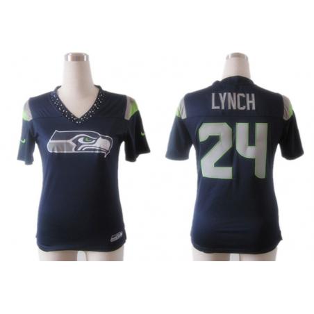 [Fashion II] LYNCH Seattle #24 Womens Football Jersey - Marshawn Lynch Womens Football Jersey (Blue)_Free Shipping