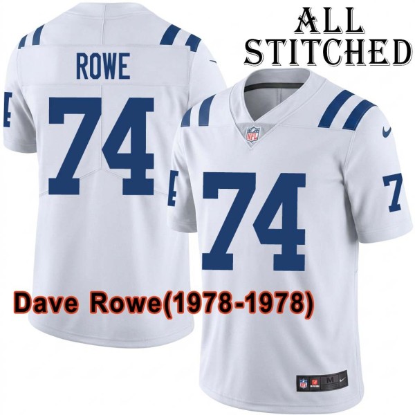 White Embroidered Dave Rowe Indianapolis Colts #74 Stitched Jersey