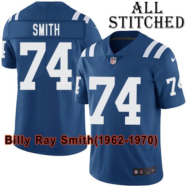 Blue Home Embroidered Billy Ray Smith Indianapolis Colts #74 Stitched Jersey