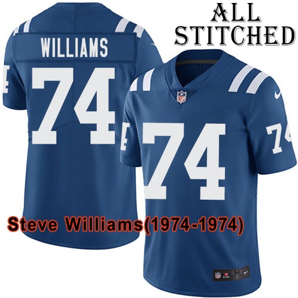 Blue Home Embroidered Steve Williams Indianapolis Colts #74 Stitched Jersey
