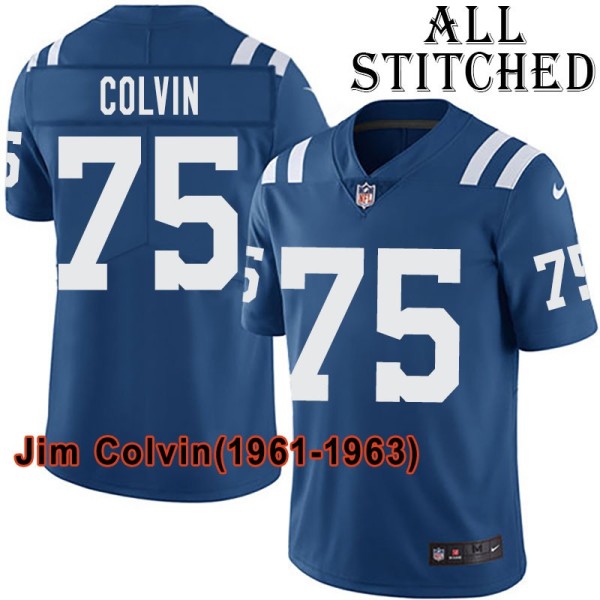 Blue Home Embroidered Jim Colvin Indianapolis Colts #75 Stitched Jersey