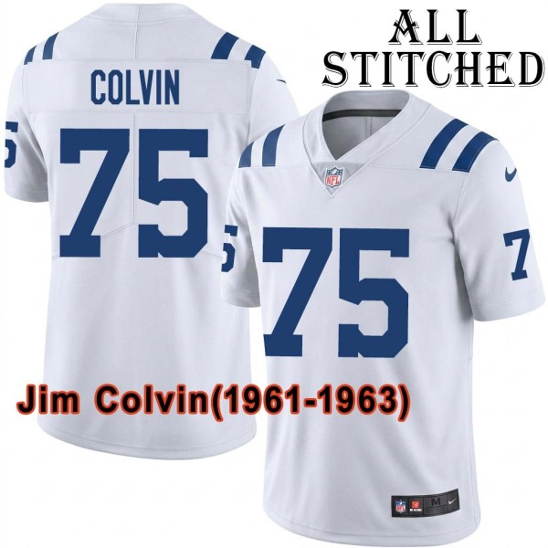 White Embroidered Jim Colvin Indianapolis Colts #75 Stitched Jersey