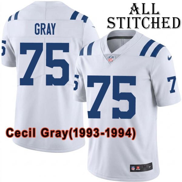 White Embroidered Cecil Gray Indianapolis Colts #75 Stitched Jersey