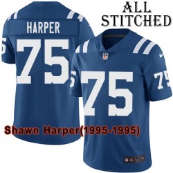 Blue Home Embroidered Shawn Harper Indianapolis Colts #75 Stitched Jersey