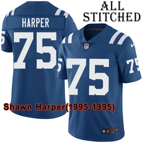 Blue Home Embroidered Shawn Harper Indianapolis Colts #75 Stitched Jersey