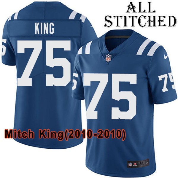 Blue Home Embroidered Mitch King Indianapolis Colts #75 Stitched Jersey