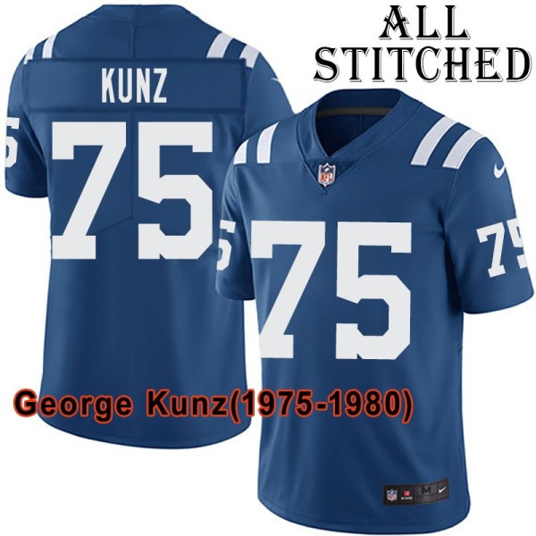 Blue Home Embroidered George Kunz Indianapolis Colts #75 Stitched Jersey