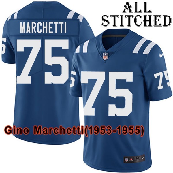 Blue Home Embroidered Gino Marchetti Indianapolis Colts #75 Stitched Jersey