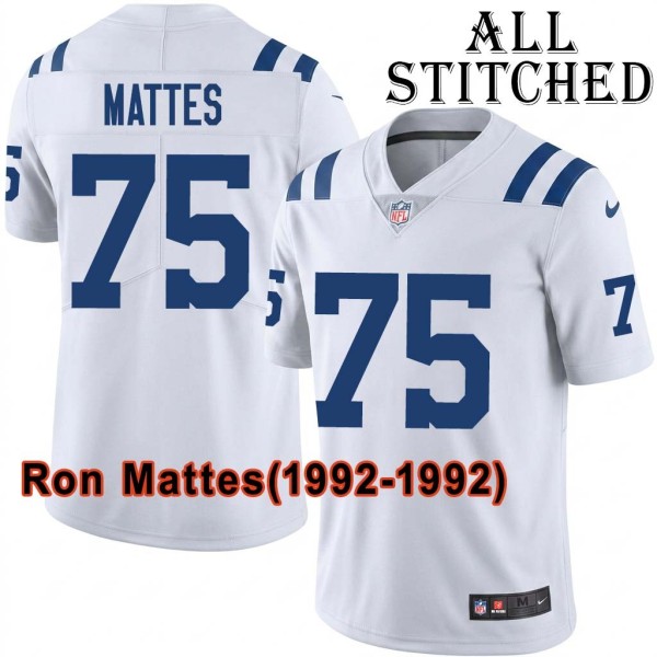 White Embroidered Ron Mattes Indianapolis Colts #75 Stitched Jersey