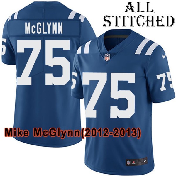 Blue Home Embroidered Mike McGlynn Indianapolis Colts #75 Stitched Jersey