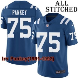 Blue Home Embroidered Irv Pankey Indianapolis Colts #75 Stitched Jersey