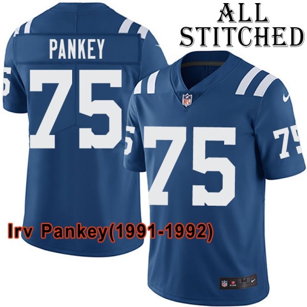 Blue Home Embroidered Irv Pankey Indianapolis Colts #75 Stitched Jersey