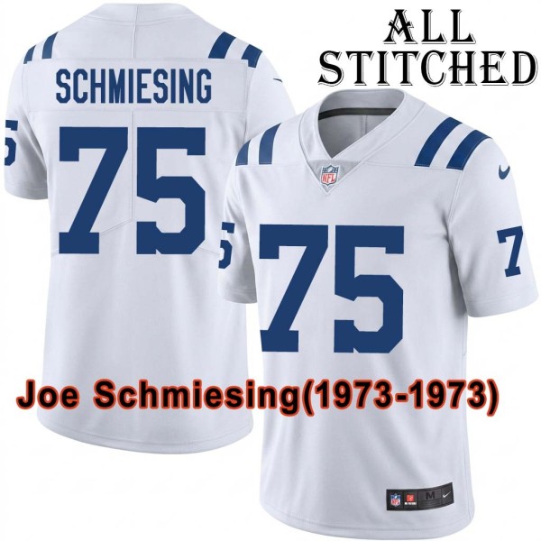White Embroidered Joe Schmiesing Indianapolis Colts #75 Stitched Jersey