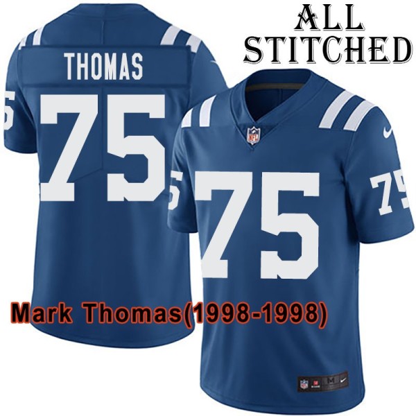 Blue Home Embroidered Mark Thomas Indianapolis Colts #75 Stitched Jersey