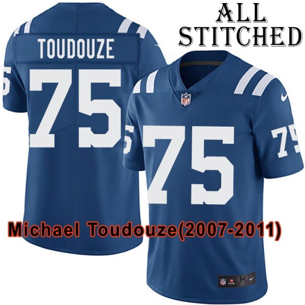 Blue Home Embroidered Michael Toudouze Indianapolis Colts #75 Stitched Jersey