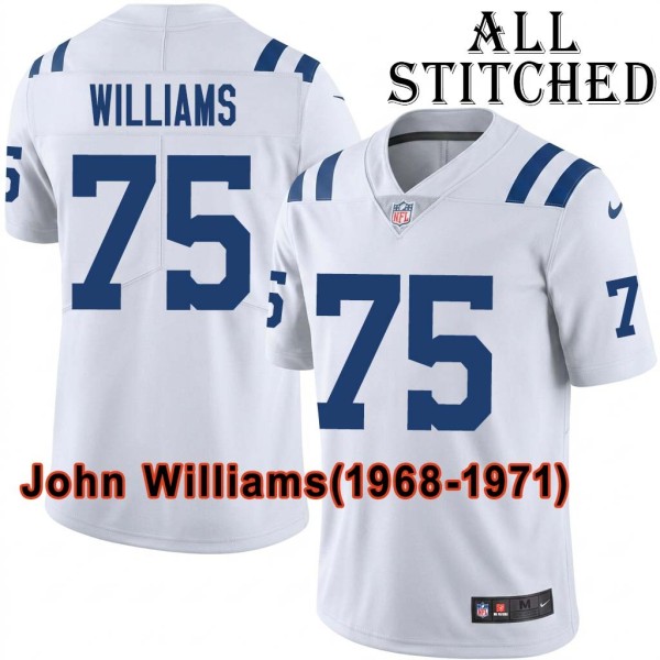 White Embroidered John Williams Indianapolis Colts #75 Stitched Jersey