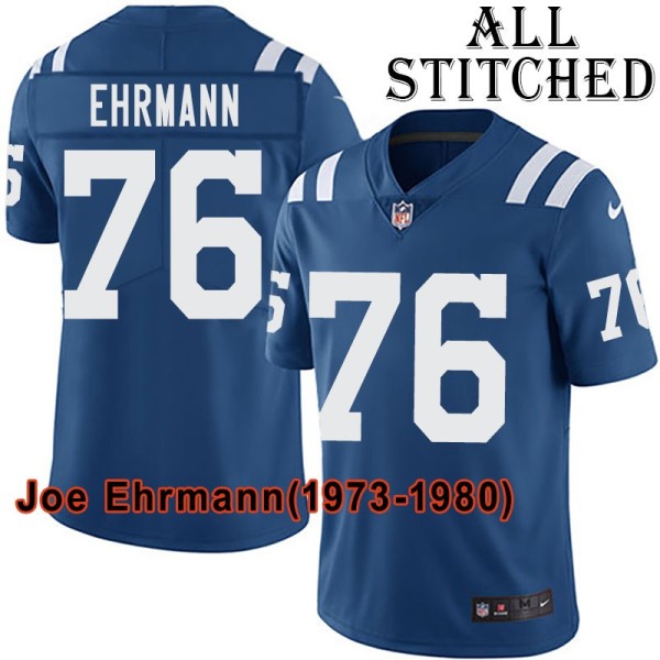 Blue Home Embroidered Joe Ehrmann Indianapolis Colts #76 Stitched Jersey