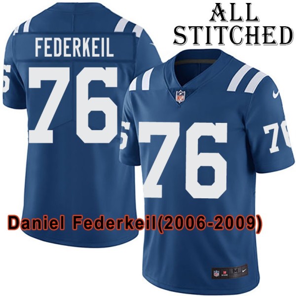 Blue Home Embroidered Daniel Federkeil Indianapolis Colts #76 Stitched Jersey