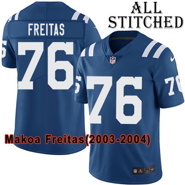Blue Home Embroidered Makoa Freitas Indianapolis Colts #76 Stitched Jersey