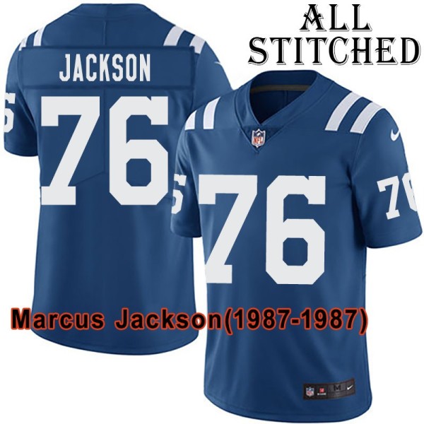 Blue Home Embroidered Marcus Jackson Indianapolis Colts #76 Stitched Jersey