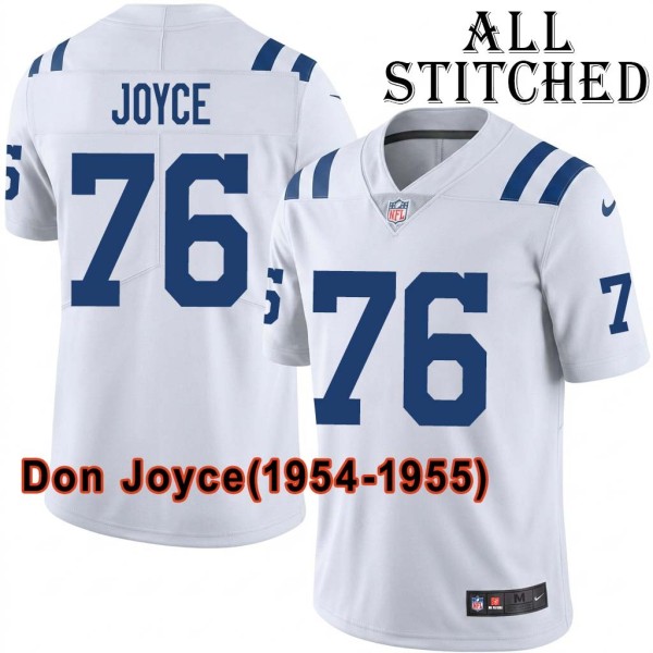 White Embroidered Don Joyce Indianapolis Colts #76 Stitched Jersey