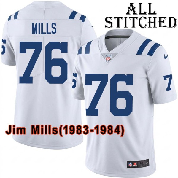 White Embroidered Jim Mills Indianapolis Colts #76 Stitched Jersey