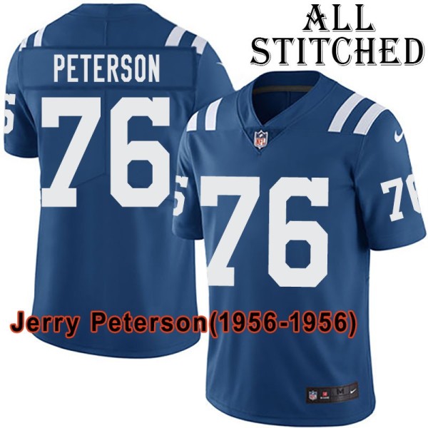 Blue Home Embroidered Jerry Peterson Indianapolis Colts #76 Stitched Jersey