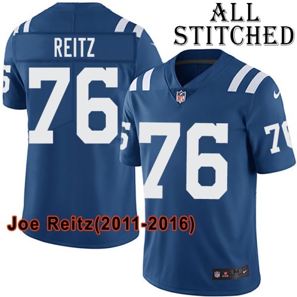 Blue Home Embroidered Joe Reitz Indianapolis Colts #76 Stitched Jersey