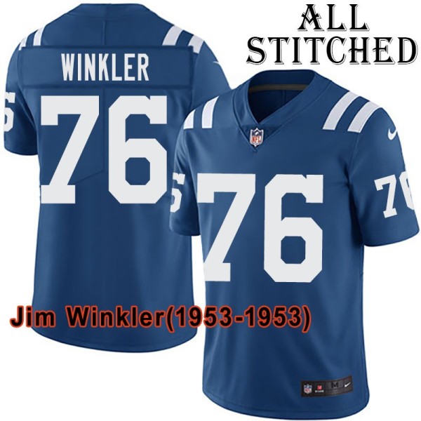 Blue Home Embroidered Jim Winkler Indianapolis Colts #76 Stitched Jersey