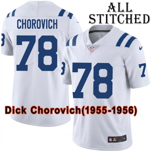 White Embroidered Dick Chorovich Indianapolis Colts #78 Stitched Jersey