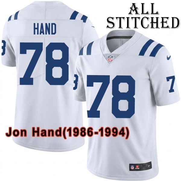 White Embroidered Jon Hand Indianapolis Colts #78 Stitched Jersey
