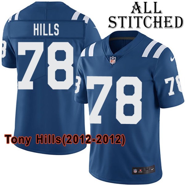 Blue Home Embroidered Tony Hills Indianapolis Colts #78 Stitched Jersey