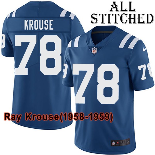 Blue Home Embroidered Ray Krouse Indianapolis Colts #78 Stitched Jersey