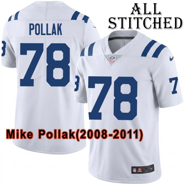 White Embroidered Mike Pollak Indianapolis Colts #78 Stitched Jersey