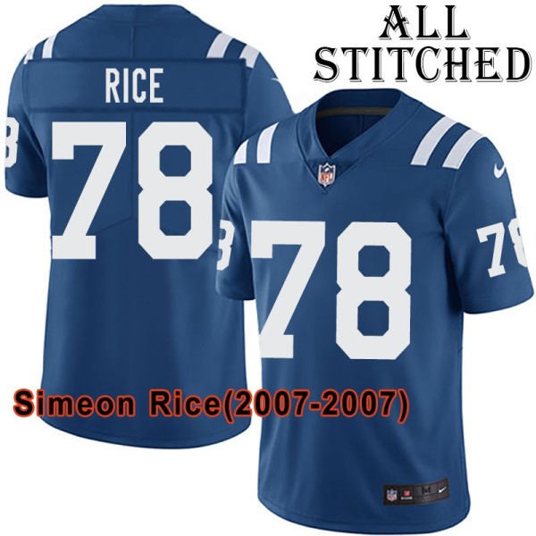 Blue Home Embroidered Simeon Rice Indianapolis Colts #78 Stitched Jersey