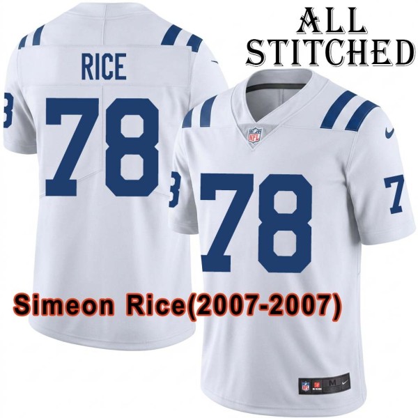 White Embroidered Simeon Rice Indianapolis Colts #78 Stitched Jersey