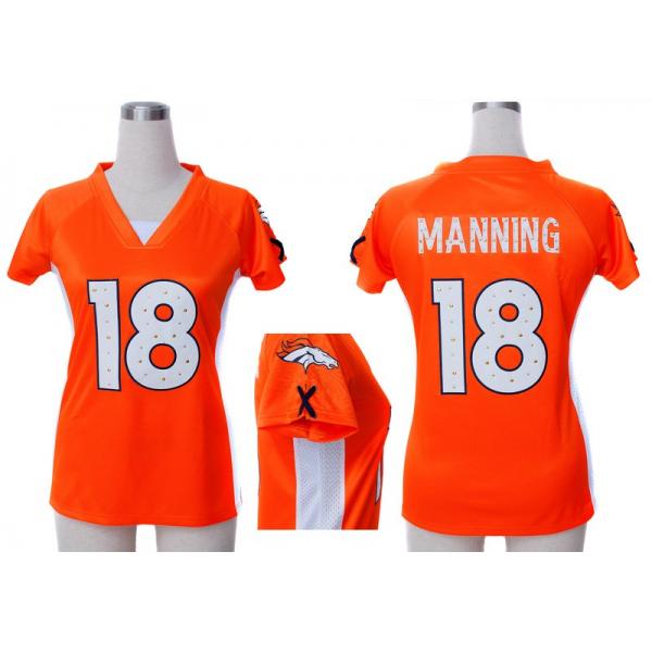 [Fashion I] MANNING Denver #18 Womens Football Jersey - Peyton Manning Womens Football Jersey (Orange)_Free Shipping
