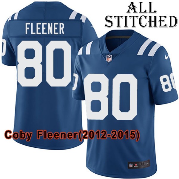 Blue Home Embroidered Coby Fleener Indianapolis Colts #80 Stitched Jersey