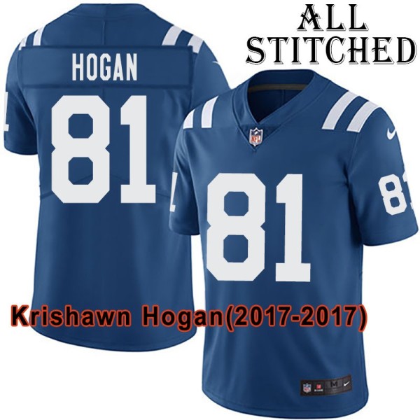 Blue Home Embroidered Krishawn Hogan Indianapolis Colts #81 Stitched Jersey