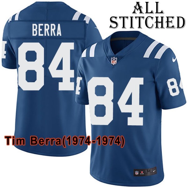 Blue Home Embroidered Tim Berra Indianapolis Colts #84 Stitched Jersey