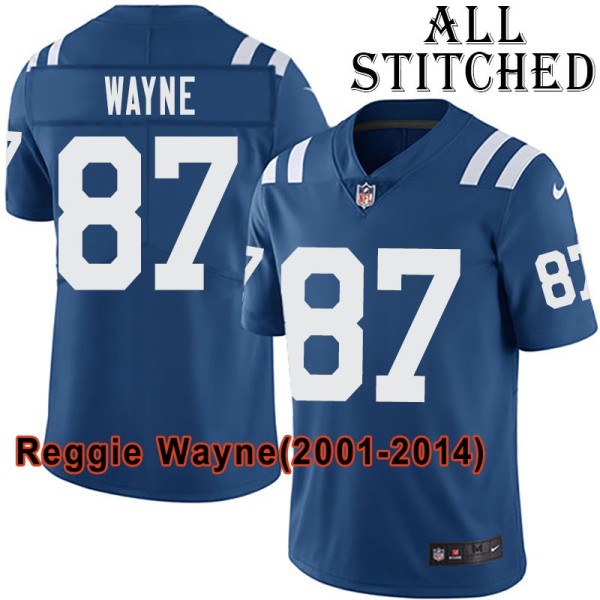 Blue Home Embroidered Reggie Wayne Indianapolis Colts #87 Stitched Jersey