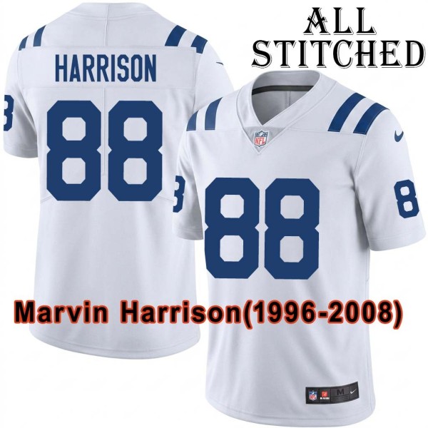 White Embroidered Marvin Harrison Indianapolis Colts #88 Stitched Jersey