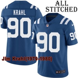 Blue Home Embroidered Jim Krahl Indianapolis Colts #90 Stitched Jersey