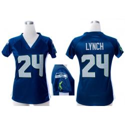 [Fashion I] LYNCH Seattle #24 Womens Football Jersey - Marshawn Lynch Womens Football Jersey (Blue)_Free Shipping