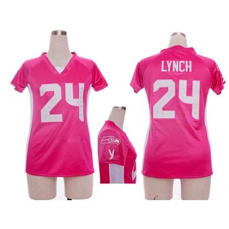[Fashion I] LYNCH Seattle #24 Womens Football Jersey - Marshawn Lynch Womens Football Jersey (Pink)_Free Shipping
