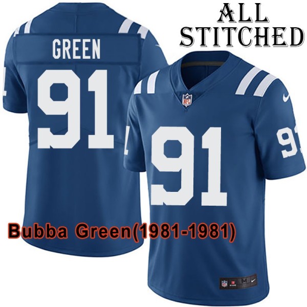 Blue Home Embroidered Bubba Green Indianapolis Colts #91 Stitched Jersey