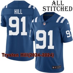Blue Home Embroidered Trysten Hill Indianapolis Colts #91 Stitched Jersey