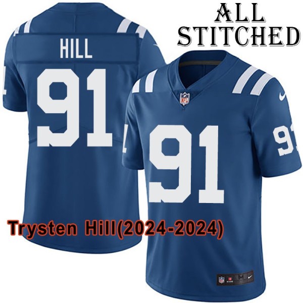 Blue Home Embroidered Trysten Hill Indianapolis Colts #91 Stitched Jersey